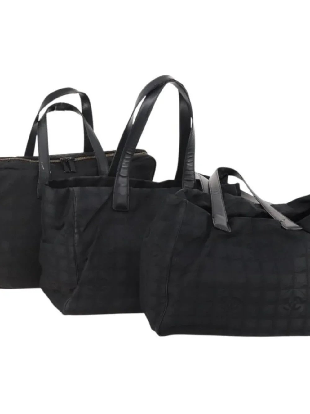 CHANEL New Travel Line Tote Bag Nylon 3 Set Black CC Auth 176442